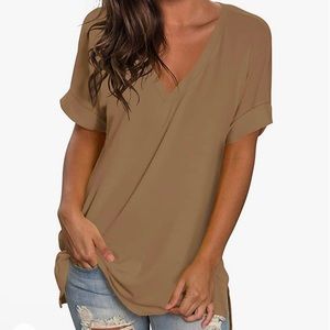 SAMPEEL Women's T Shirts Rolled Short Sleeve Side Split Summer size M